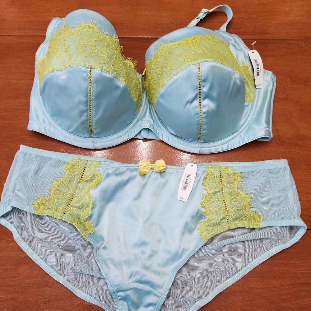 Pale blue and lime green bra and panties set